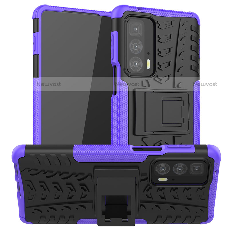 Silicone Matte Finish and Plastic Back Cover Case with Stand A01 for Motorola Moto Edge 20 Pro 5G Purple