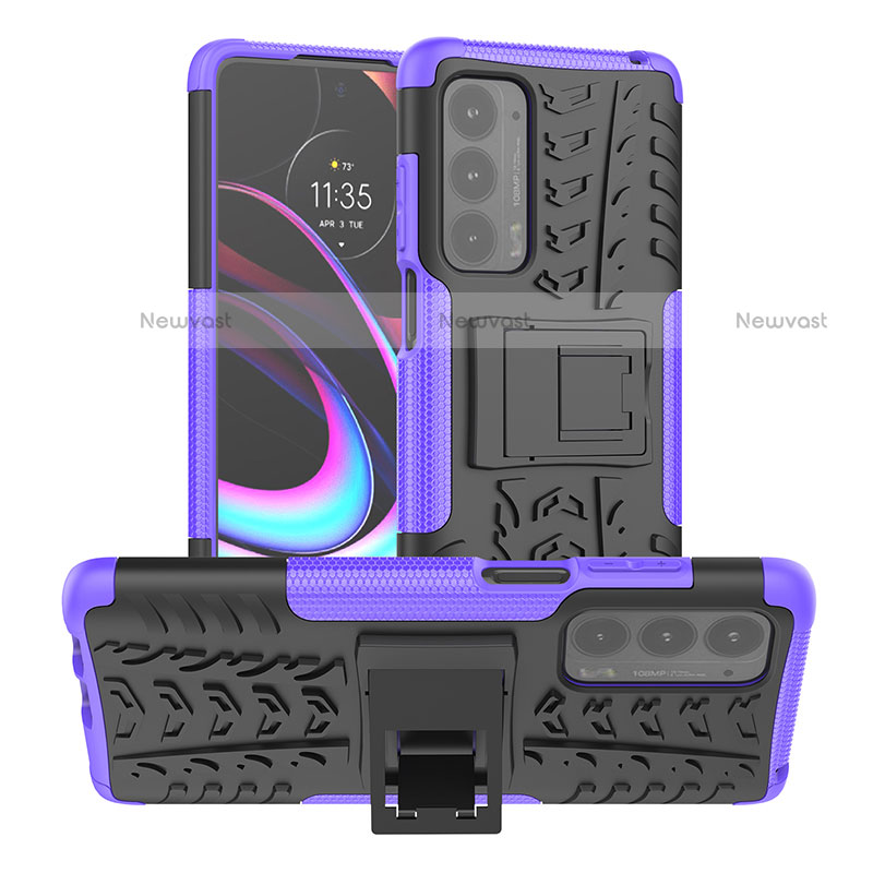 Silicone Matte Finish and Plastic Back Cover Case with Stand A01 for Motorola Moto Edge (2021) 5G Purple