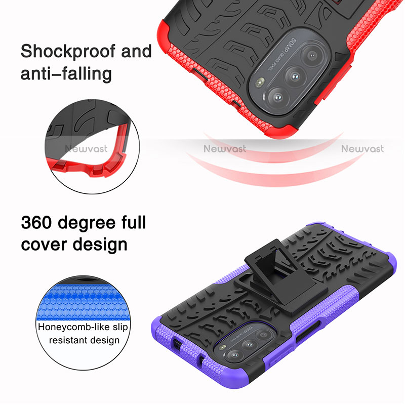 Silicone Matte Finish and Plastic Back Cover Case with Stand A01 for Motorola Moto Edge (2022) 5G