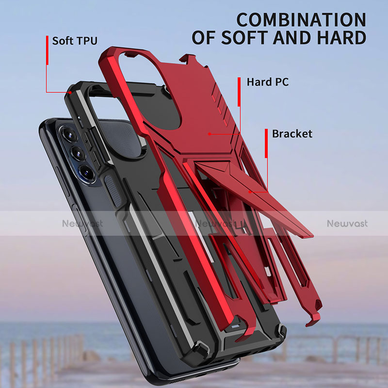 Silicone Matte Finish and Plastic Back Cover Case with Stand A01 for Motorola Moto G 5G (2022)