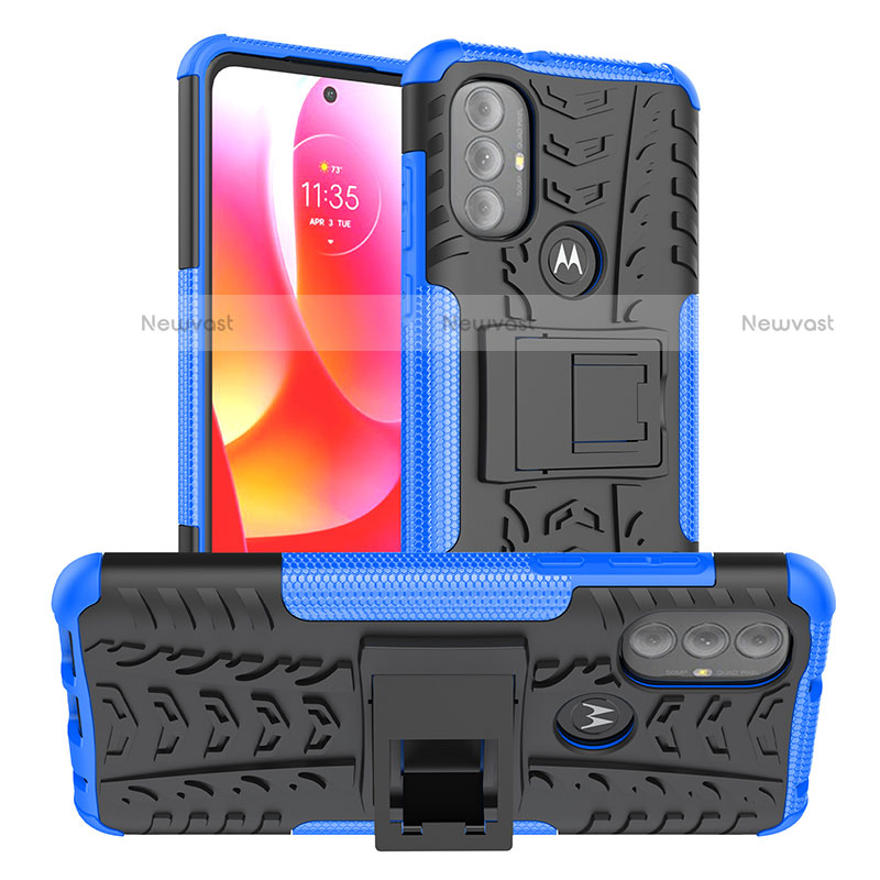 Silicone Matte Finish and Plastic Back Cover Case with Stand A01 for Motorola Moto G Play (2023) Blue