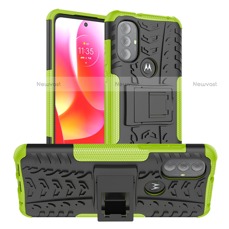 Silicone Matte Finish and Plastic Back Cover Case with Stand A01 for Motorola Moto G Play (2023) Green