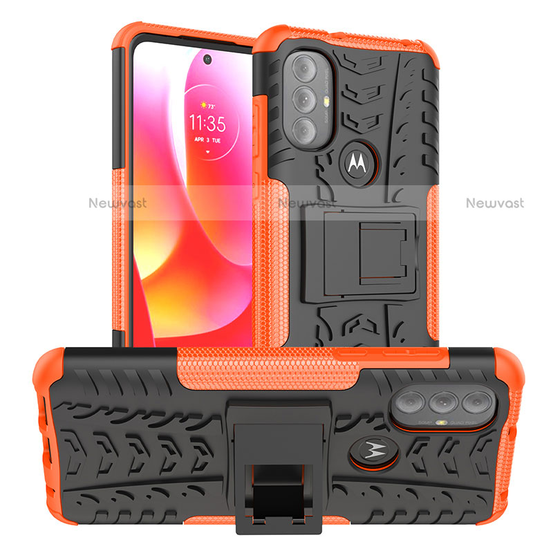 Silicone Matte Finish and Plastic Back Cover Case with Stand A01 for Motorola Moto G Play (2023) Orange