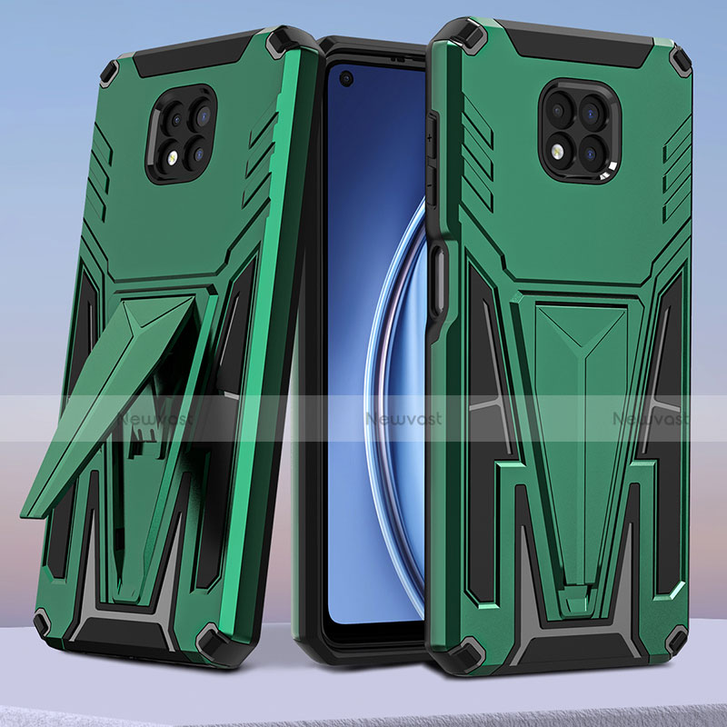 Silicone Matte Finish and Plastic Back Cover Case with Stand A01 for Motorola Moto G Power (2021) Green