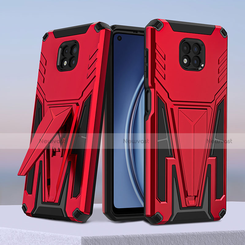 Silicone Matte Finish and Plastic Back Cover Case with Stand A01 for Motorola Moto G Power (2021) Red