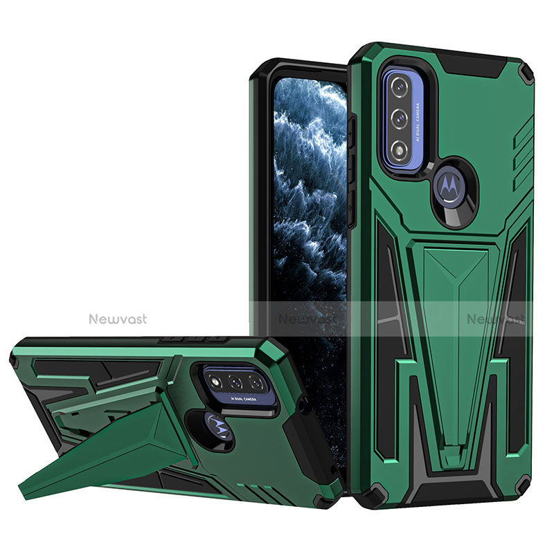 Silicone Matte Finish and Plastic Back Cover Case with Stand A01 for Motorola Moto G Pure Green