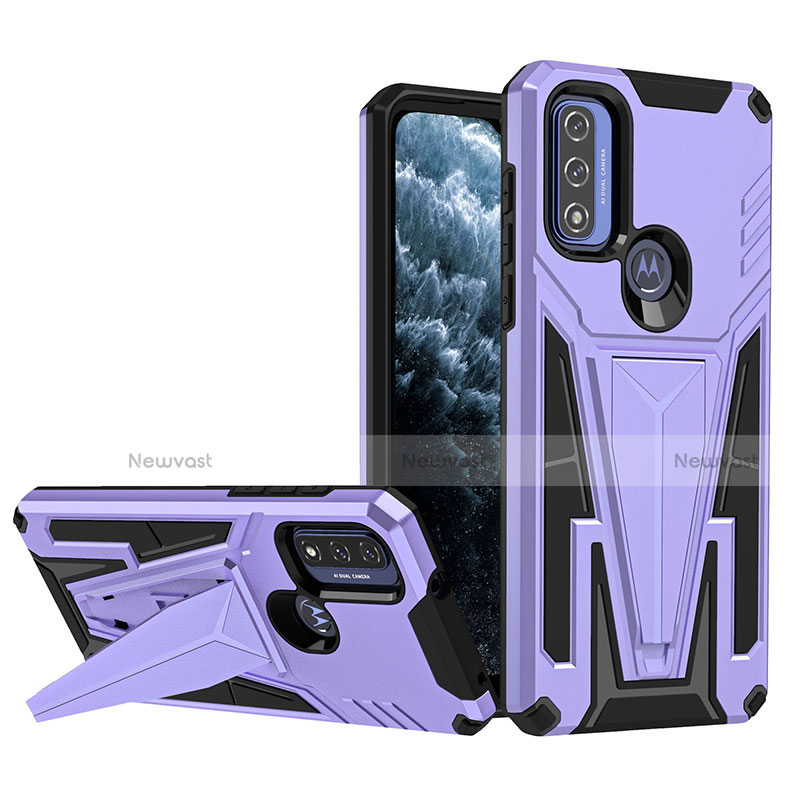 Silicone Matte Finish and Plastic Back Cover Case with Stand A01 for Motorola Moto G Pure Purple