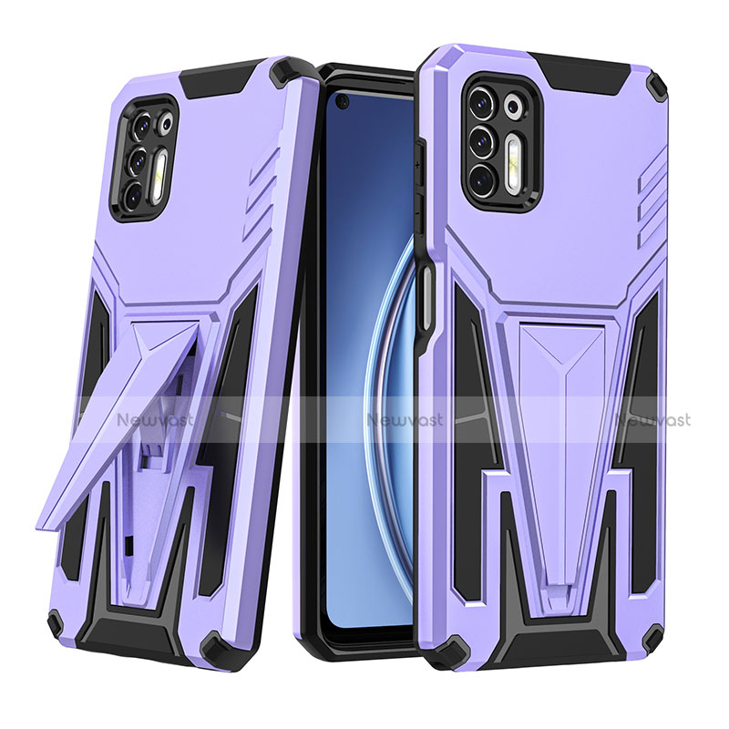 Silicone Matte Finish and Plastic Back Cover Case with Stand A01 for Motorola Moto G Stylus (2021) Purple