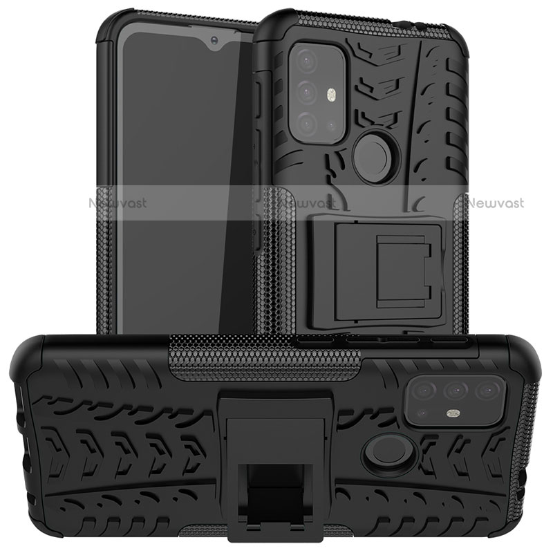 Silicone Matte Finish and Plastic Back Cover Case with Stand A01 for Motorola Moto G10 Black