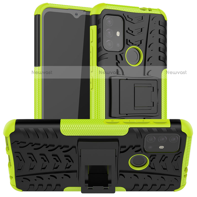 Silicone Matte Finish and Plastic Back Cover Case with Stand A01 for Motorola Moto G10 Green