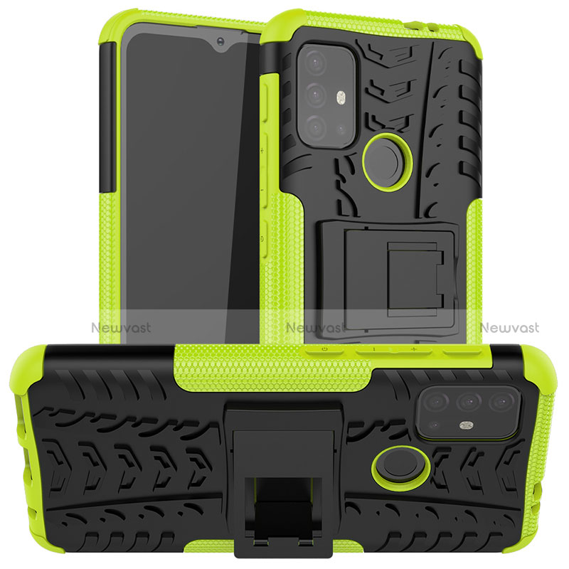 Silicone Matte Finish and Plastic Back Cover Case with Stand A01 for Motorola Moto G20 Green