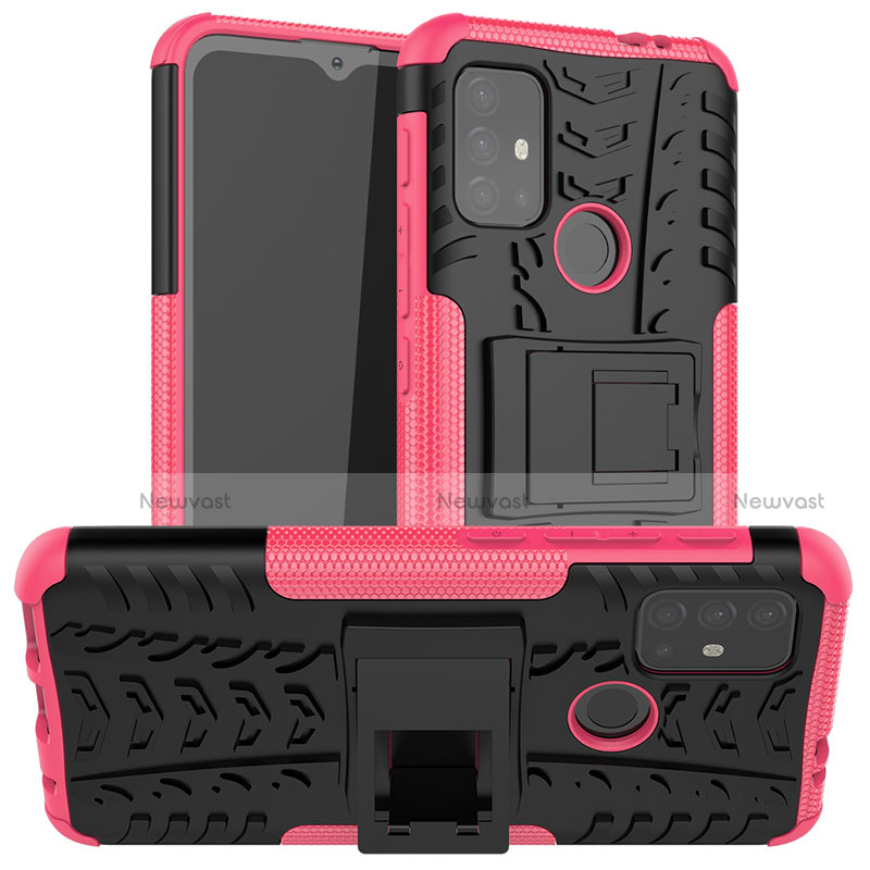 Silicone Matte Finish and Plastic Back Cover Case with Stand A01 for Motorola Moto G20 Hot Pink