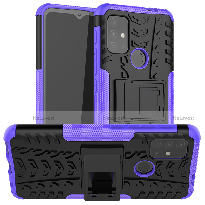 Silicone Matte Finish and Plastic Back Cover Case with Stand A01 for Motorola Moto G20 Purple