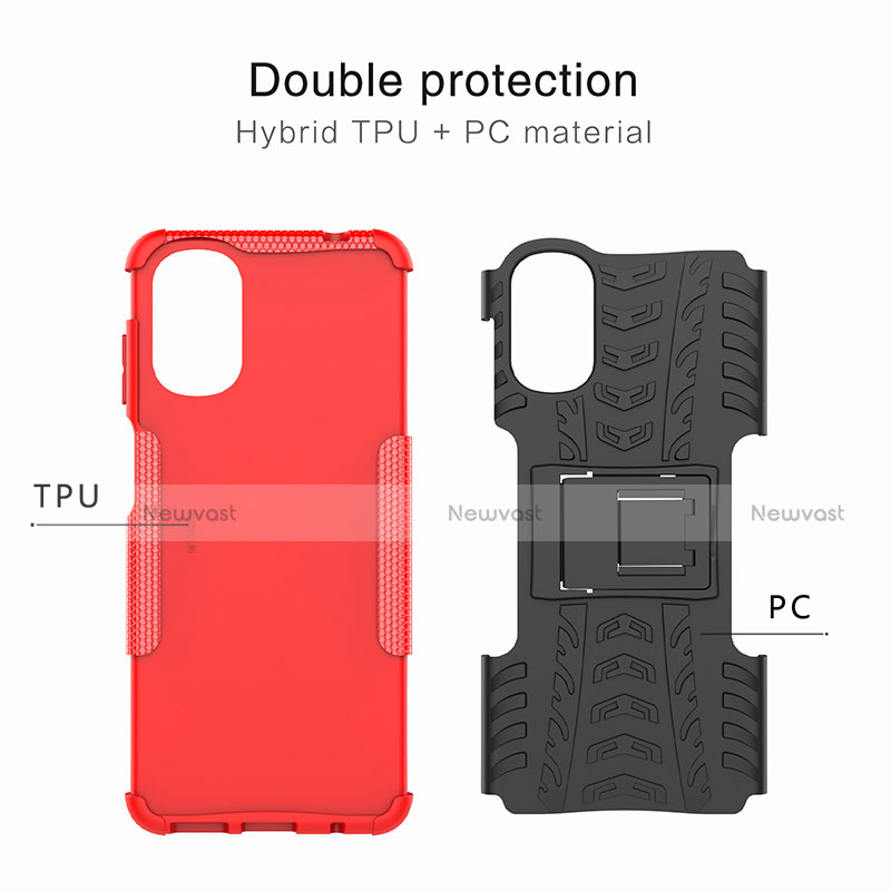 Silicone Matte Finish and Plastic Back Cover Case with Stand A01 for Motorola Moto G22