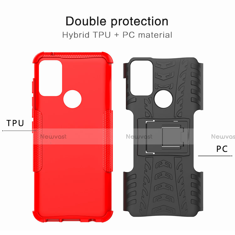 Silicone Matte Finish and Plastic Back Cover Case with Stand A01 for Motorola Moto G50