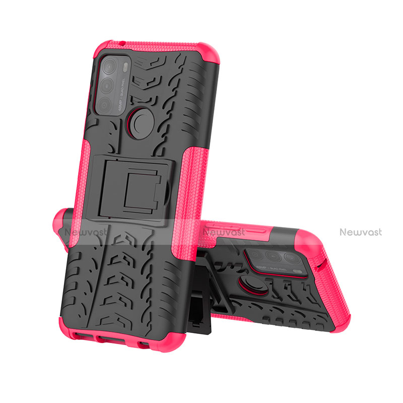 Silicone Matte Finish and Plastic Back Cover Case with Stand A01 for Motorola Moto G50 Hot Pink