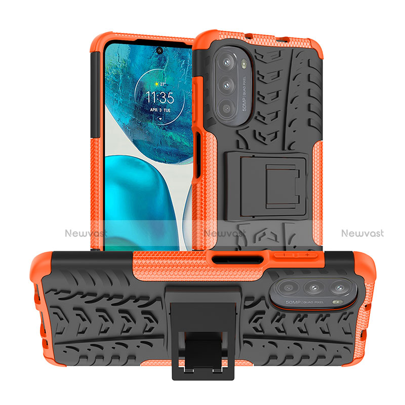 Silicone Matte Finish and Plastic Back Cover Case with Stand A01 for Motorola Moto G71s 5G