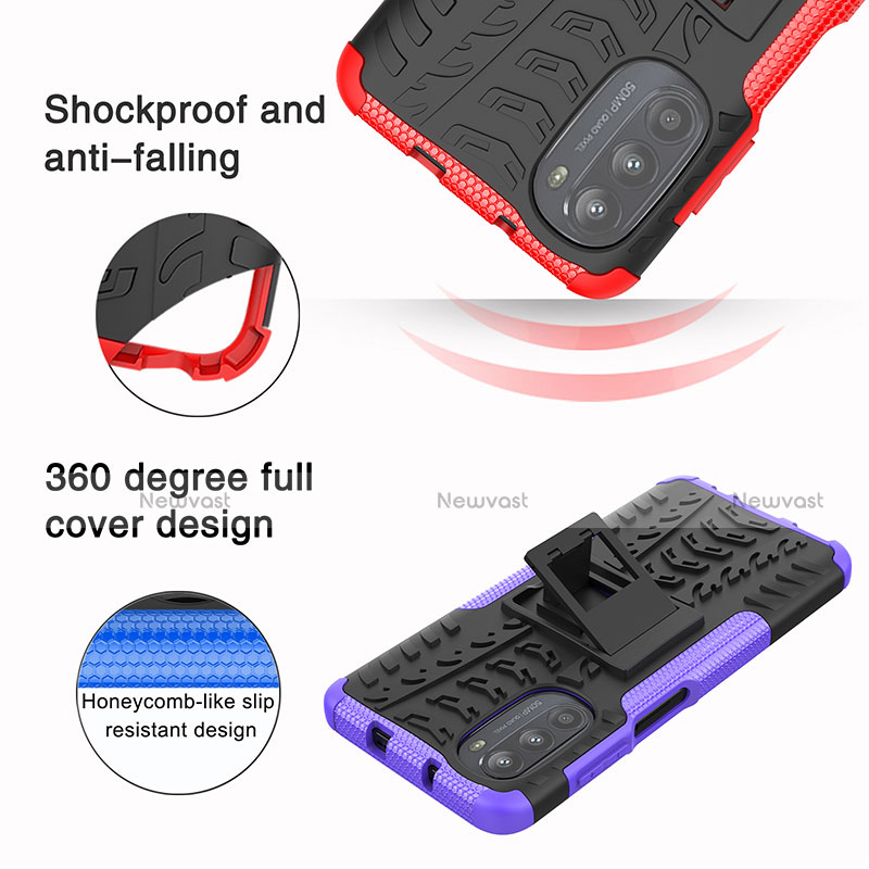 Silicone Matte Finish and Plastic Back Cover Case with Stand A01 for Motorola Moto G82 5G