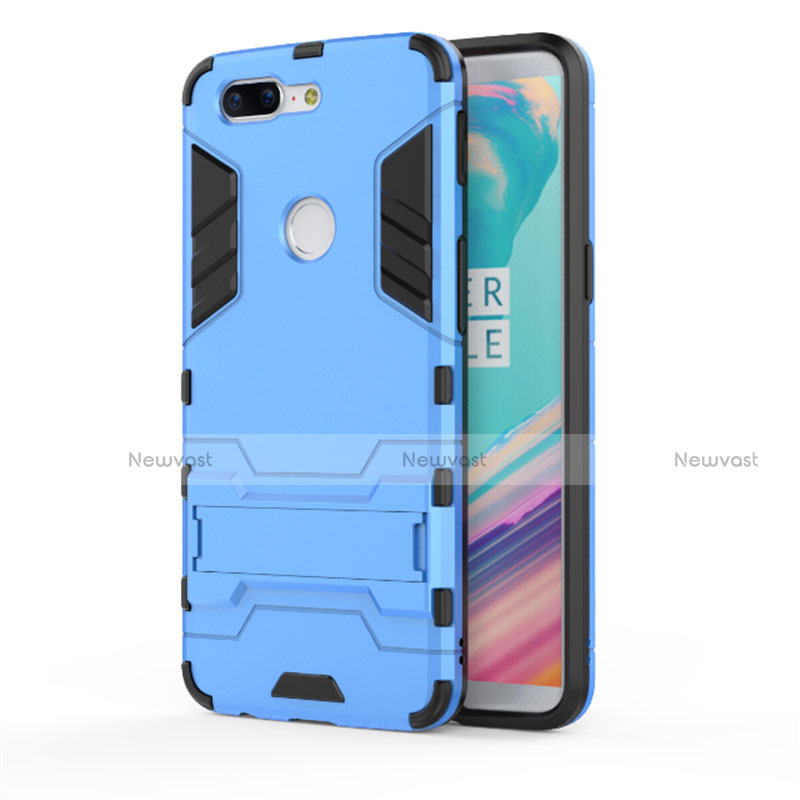 Silicone Matte Finish and Plastic Back Cover Case with Stand A01 for OnePlus 5T A5010 Sky Blue