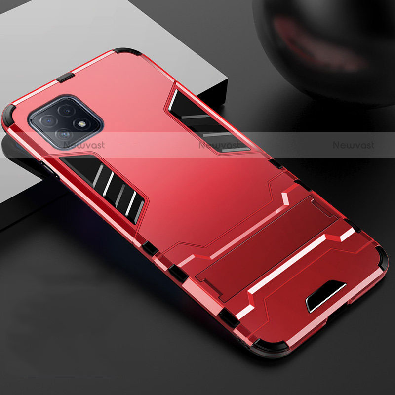 Silicone Matte Finish and Plastic Back Cover Case with Stand A01 for Oppo A72 5G Red