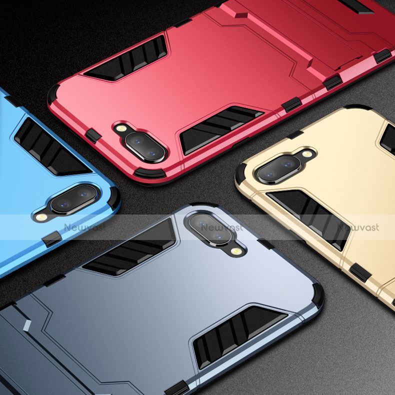 Silicone Matte Finish and Plastic Back Cover Case with Stand A01 for Oppo K1