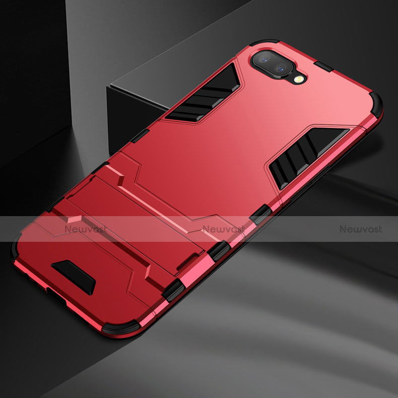 Silicone Matte Finish and Plastic Back Cover Case with Stand A01 for Oppo R15X Red