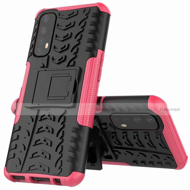 Silicone Matte Finish and Plastic Back Cover Case with Stand A01 for Realme 7 Pink