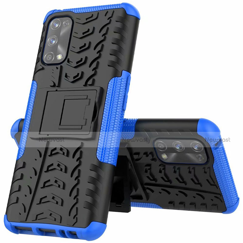 Silicone Matte Finish and Plastic Back Cover Case with Stand A01 for Realme 7 Pro Blue