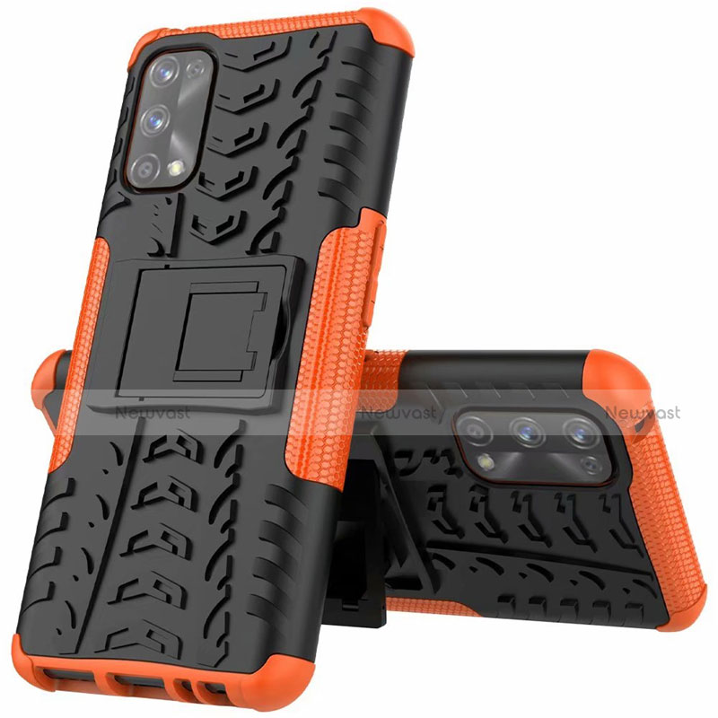 Silicone Matte Finish and Plastic Back Cover Case with Stand A01 for Realme 7 Pro Orange