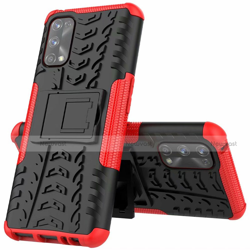 Silicone Matte Finish and Plastic Back Cover Case with Stand A01 for Realme 7 Pro Red