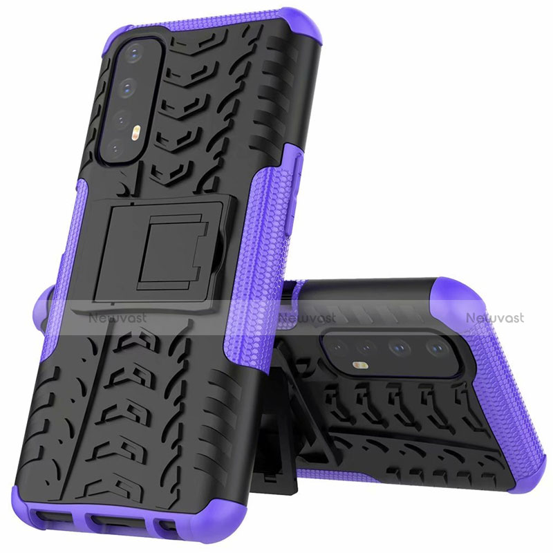 Silicone Matte Finish and Plastic Back Cover Case with Stand A01 for Realme 7 Purple