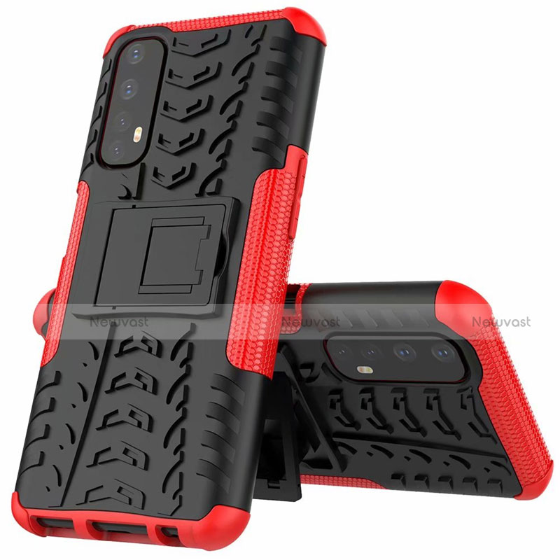 Silicone Matte Finish and Plastic Back Cover Case with Stand A01 for Realme 7 Red