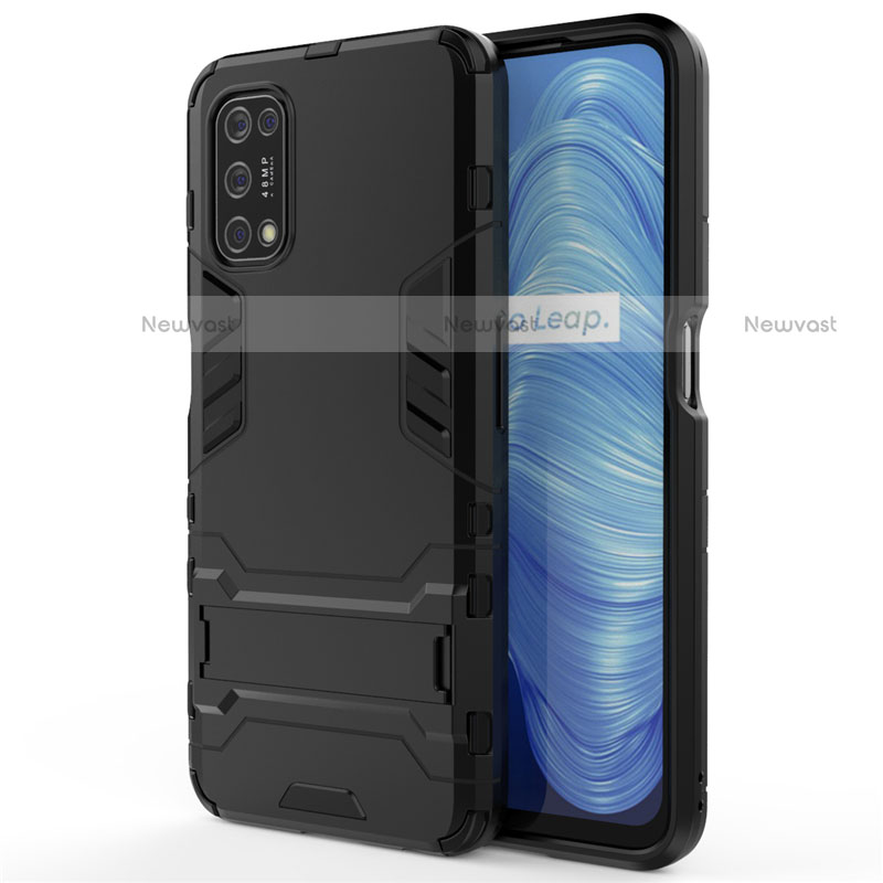 Silicone Matte Finish and Plastic Back Cover Case with Stand A01 for Realme Q2 5G Black