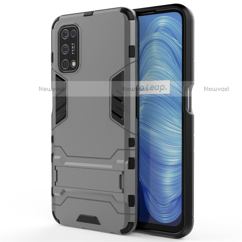 Silicone Matte Finish and Plastic Back Cover Case with Stand A01 for Realme Q2 5G Gray