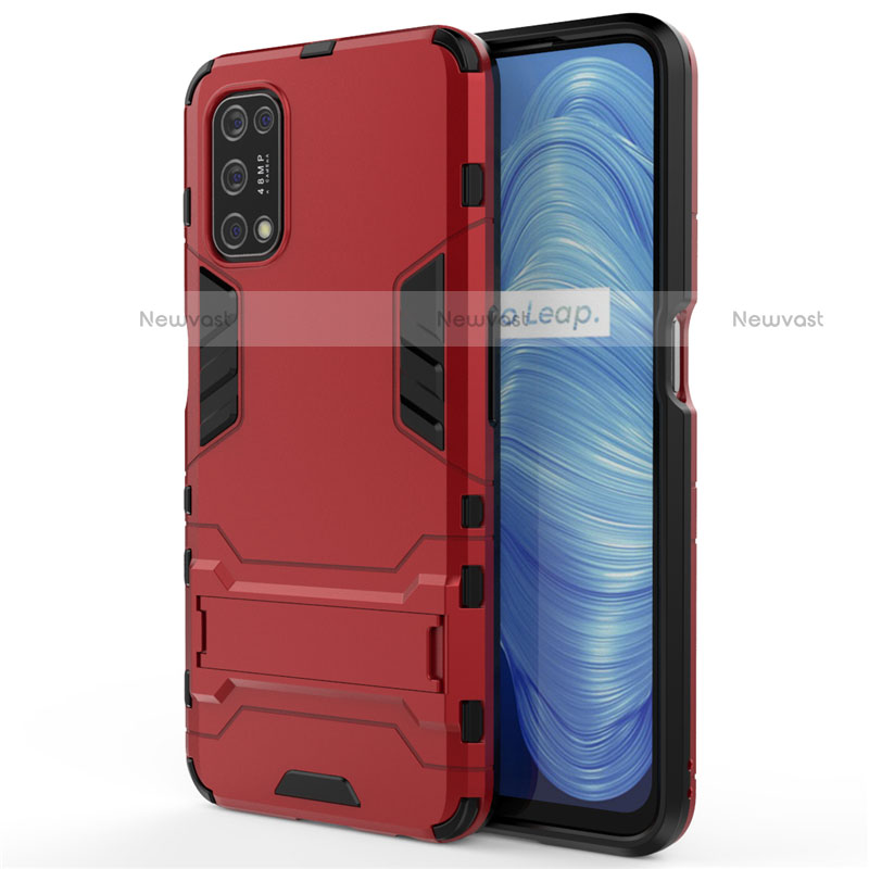 Silicone Matte Finish and Plastic Back Cover Case with Stand A01 for Realme V5 5G Red