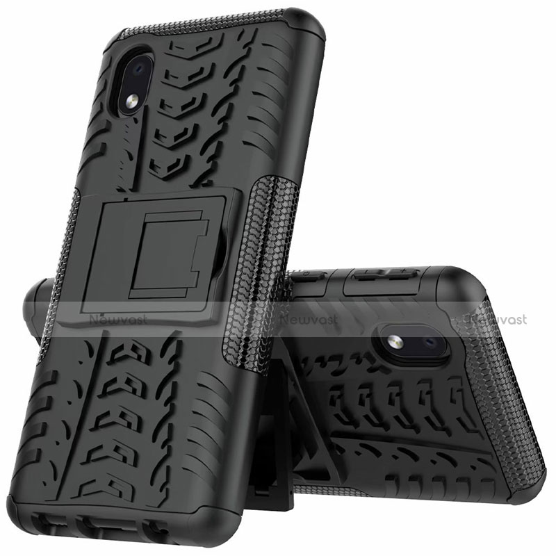 Silicone Matte Finish and Plastic Back Cover Case with Stand A01 for Samsung Galaxy A01 Core Black