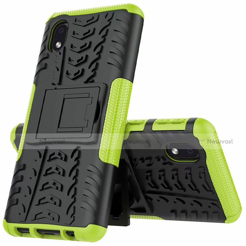 Silicone Matte Finish and Plastic Back Cover Case with Stand A01 for Samsung Galaxy A01 Core Green