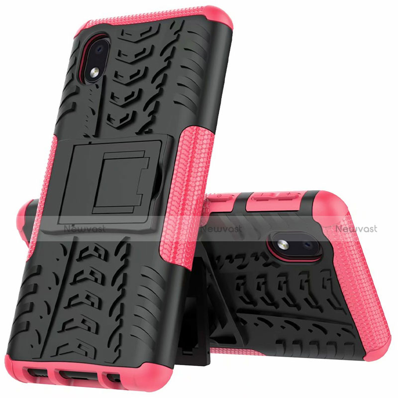 Silicone Matte Finish and Plastic Back Cover Case with Stand A01 for Samsung Galaxy A01 Core Pink