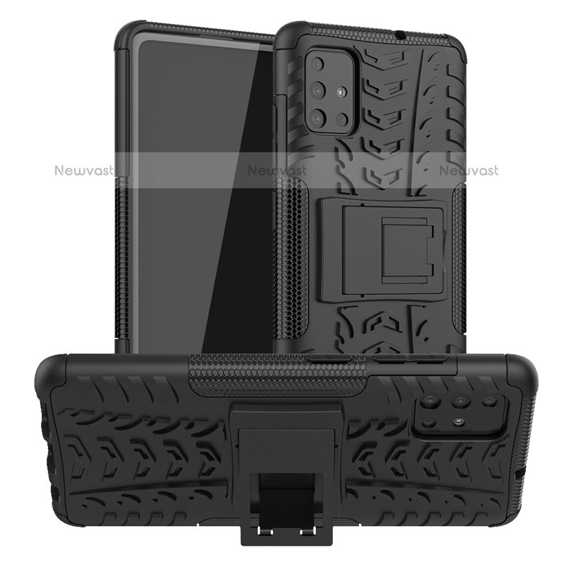 Silicone Matte Finish and Plastic Back Cover Case with Stand A01 for Samsung Galaxy A71 4G A715 Black