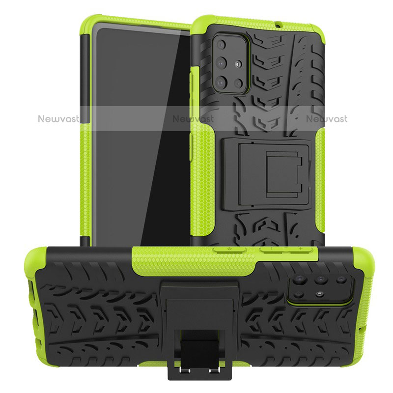 Silicone Matte Finish and Plastic Back Cover Case with Stand A01 for Samsung Galaxy A71 4G A715 Green