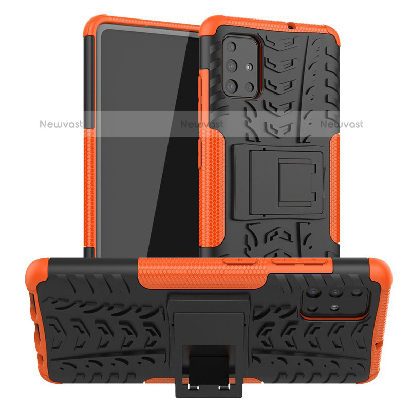 Silicone Matte Finish and Plastic Back Cover Case with Stand A01 for Samsung Galaxy A71 4G A715 Orange