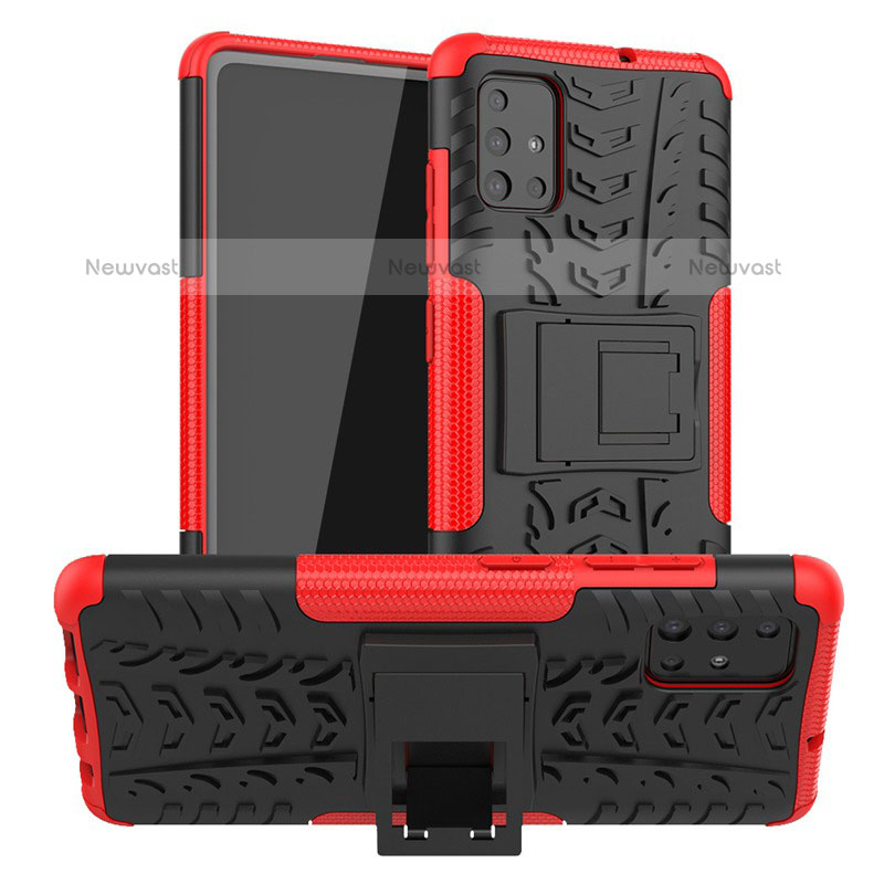 Silicone Matte Finish and Plastic Back Cover Case with Stand A01 for Samsung Galaxy A71 4G A715 Red