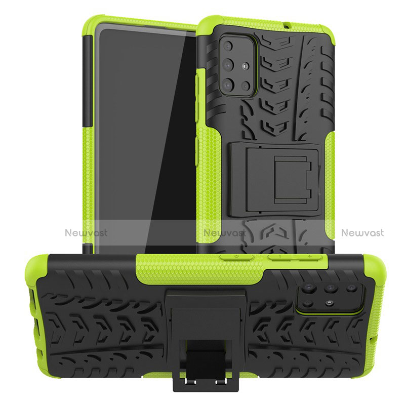 Silicone Matte Finish and Plastic Back Cover Case with Stand A01 for Samsung Galaxy A71 5G Green