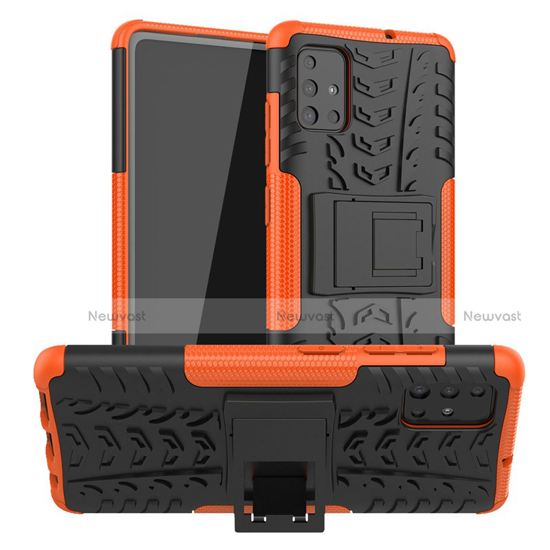 Silicone Matte Finish and Plastic Back Cover Case with Stand A01 for Samsung Galaxy A71 5G Orange