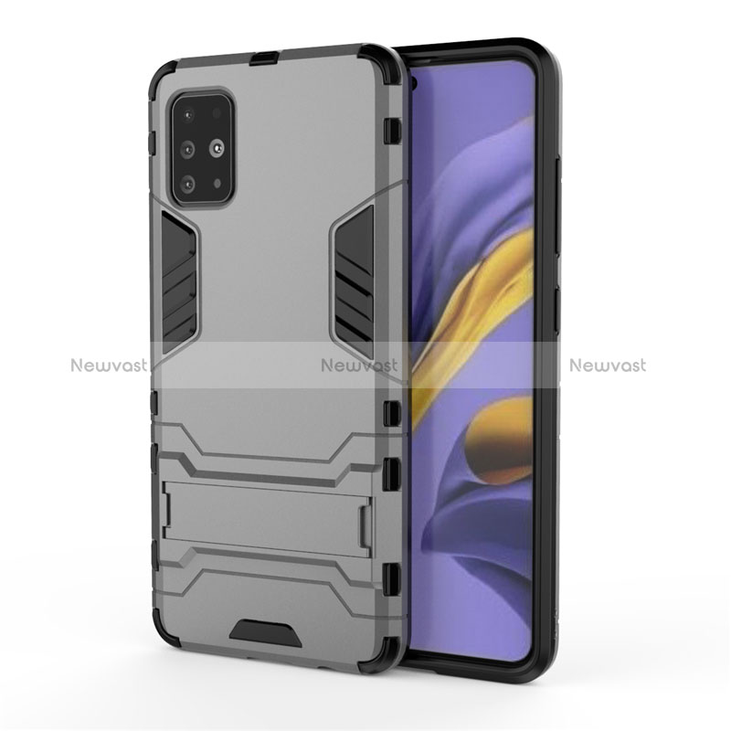 Silicone Matte Finish and Plastic Back Cover Case with Stand A01 for Samsung Galaxy M40S Gray