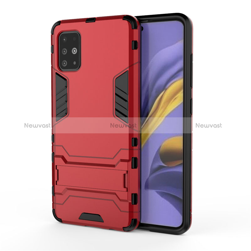 Silicone Matte Finish and Plastic Back Cover Case with Stand A01 for Samsung Galaxy M40S Red