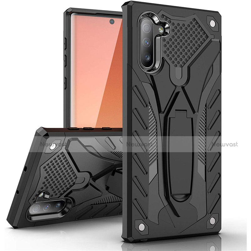 Silicone Matte Finish and Plastic Back Cover Case with Stand A01 for Samsung Galaxy Note 10 5G Black