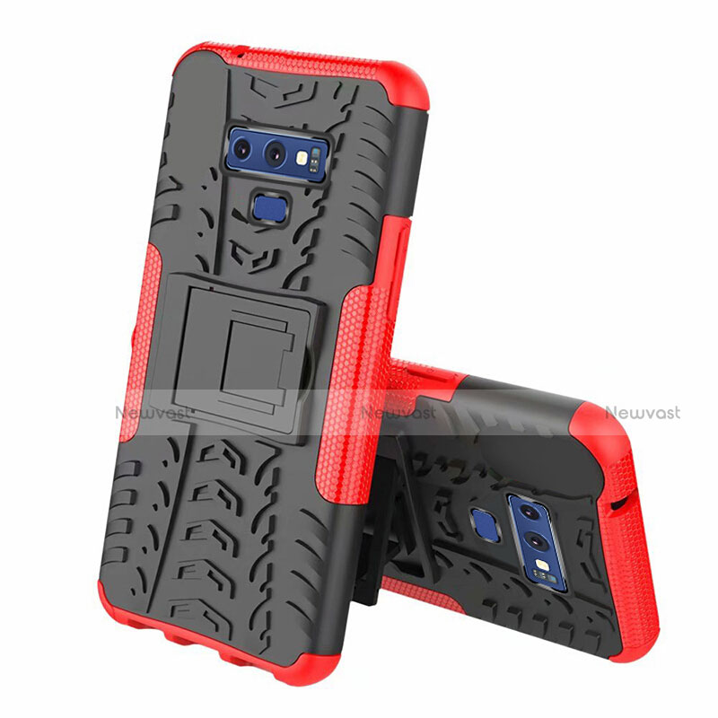 Silicone Matte Finish and Plastic Back Cover Case with Stand A01 for Samsung Galaxy Note 9 Red