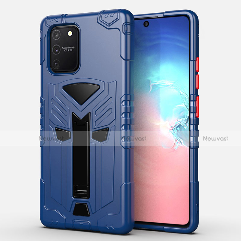 Silicone Matte Finish and Plastic Back Cover Case with Stand A01 for Samsung Galaxy S10 Lite Blue