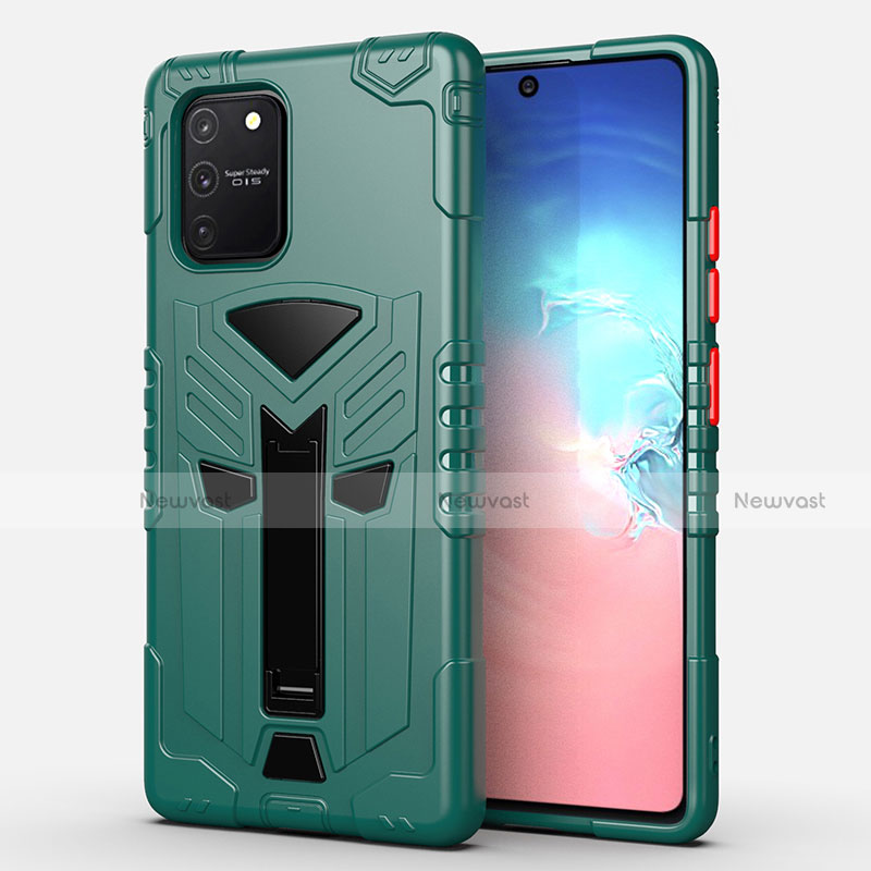 Silicone Matte Finish and Plastic Back Cover Case with Stand A01 for Samsung Galaxy S10 Lite Green